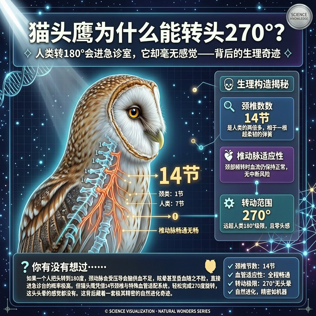 猫头鹰转头270度为什么不会头晕