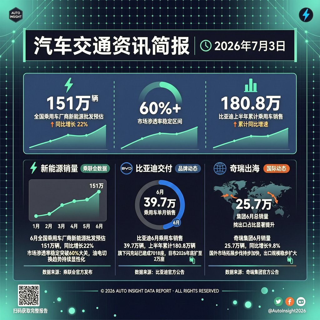 汽车交通资讯简报 | 2026年7月3日
