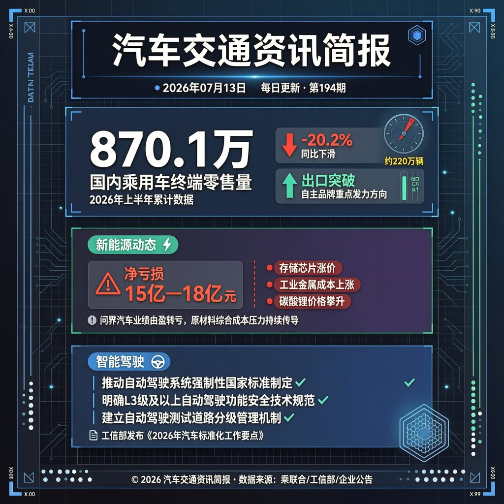汽车交通资讯简报 | 2026年07月13日