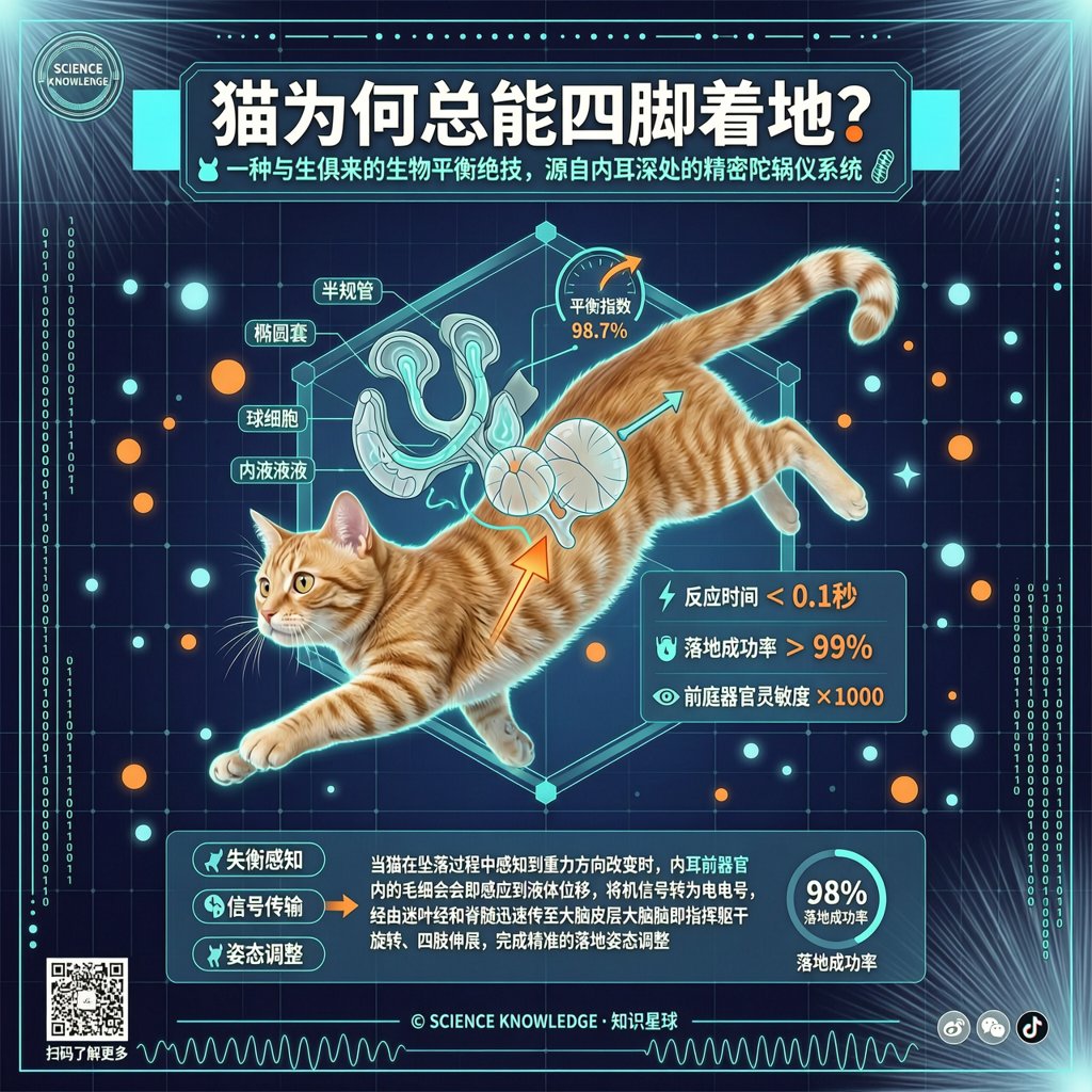猫从高处落下，为何总能四脚着地？